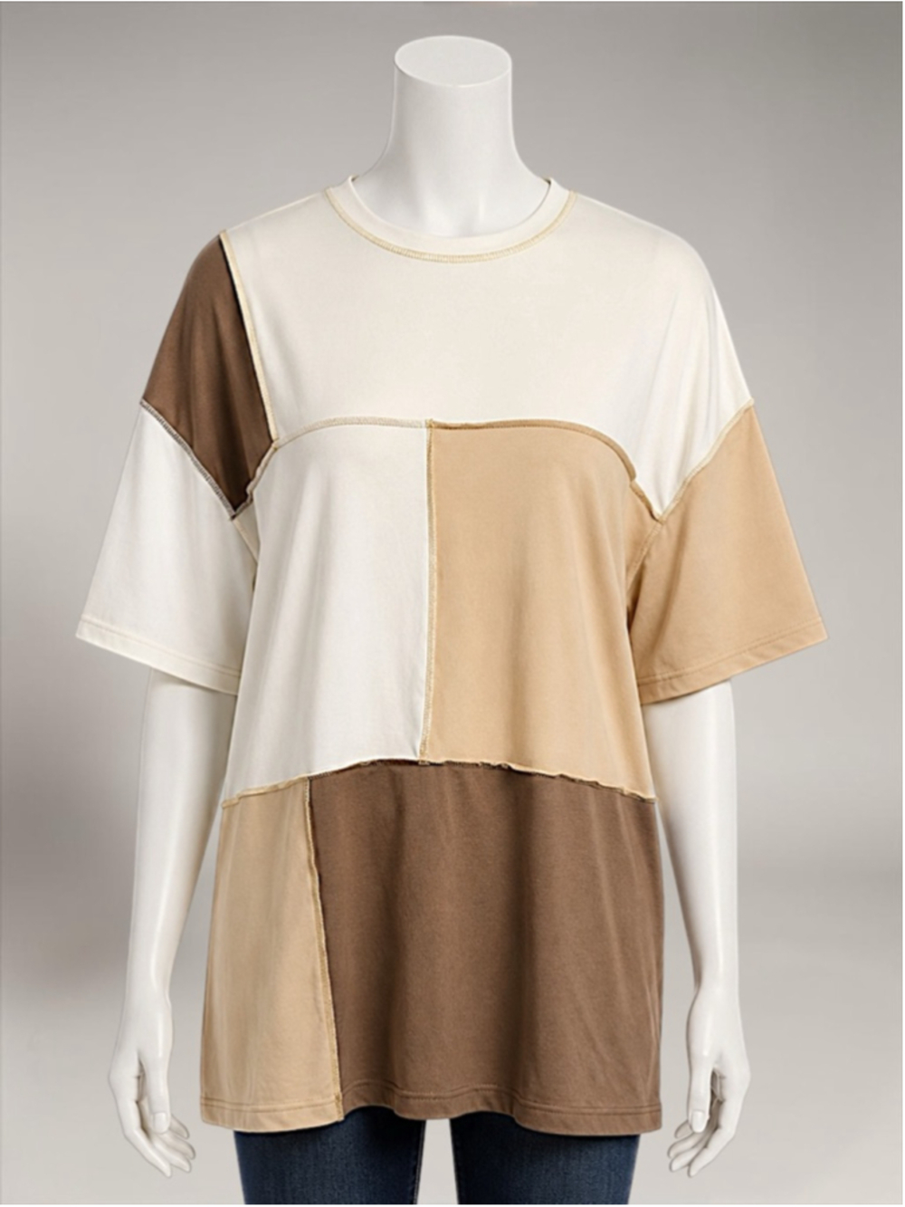 New Colorblock Top with Stitching – Oversized Drop Shoulder Tee – Size 4 - Picture 4 of 9